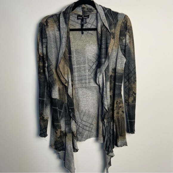 Frank Lyman Design Vintage Gray and Gold Abstract Open Cardigan with Front Tie - Picture 6 of 7